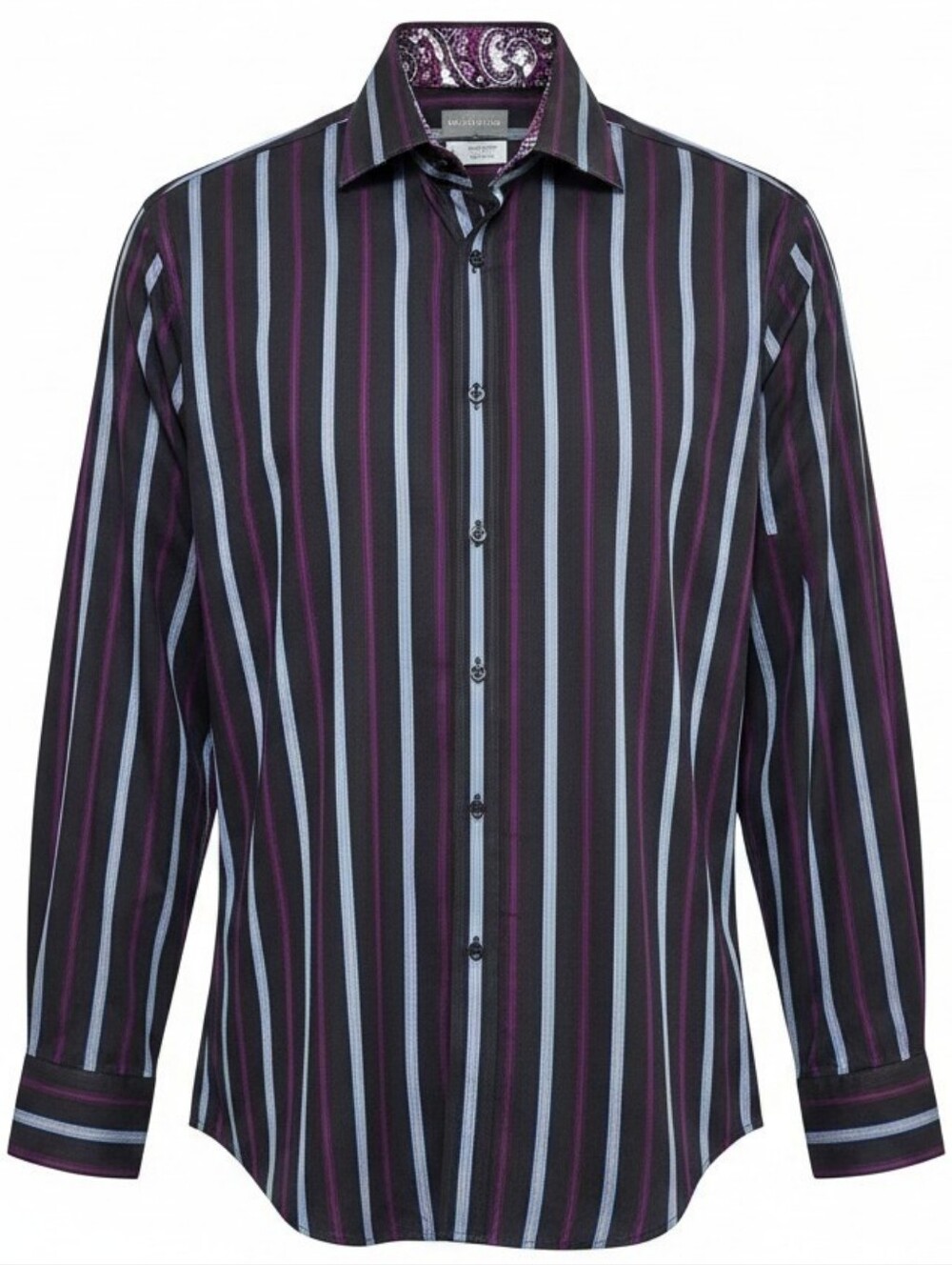 Thomas Dean Men's Purple & Black Striped Long Sleeve Button Down Size L